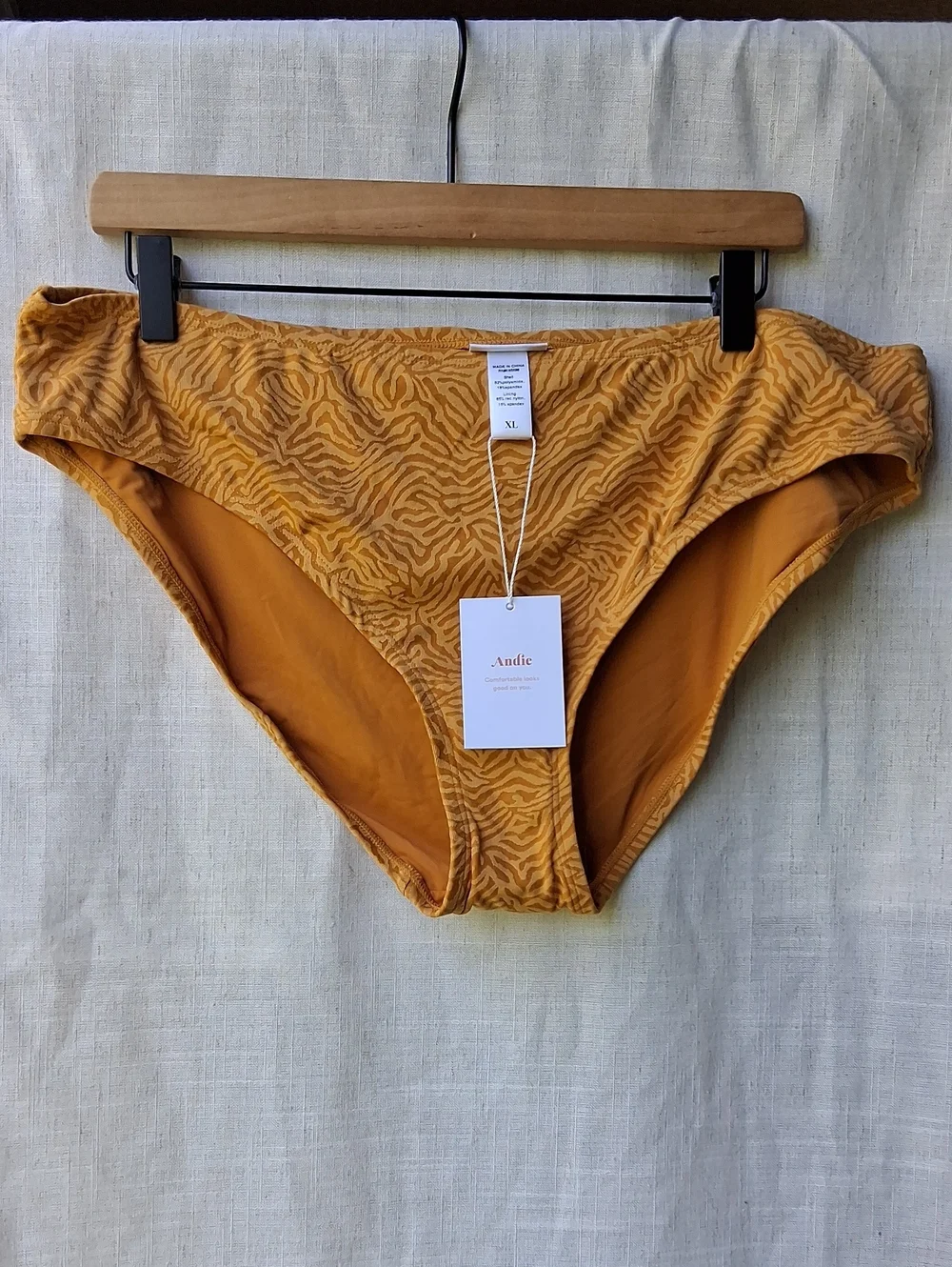 Andie Swim Women's Bikini Bottoms in Mustard Brown Zebra Print XL